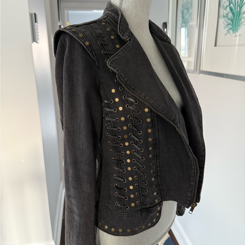 Current/Elliott Dark Gray Jean Jacket with Gold Accents